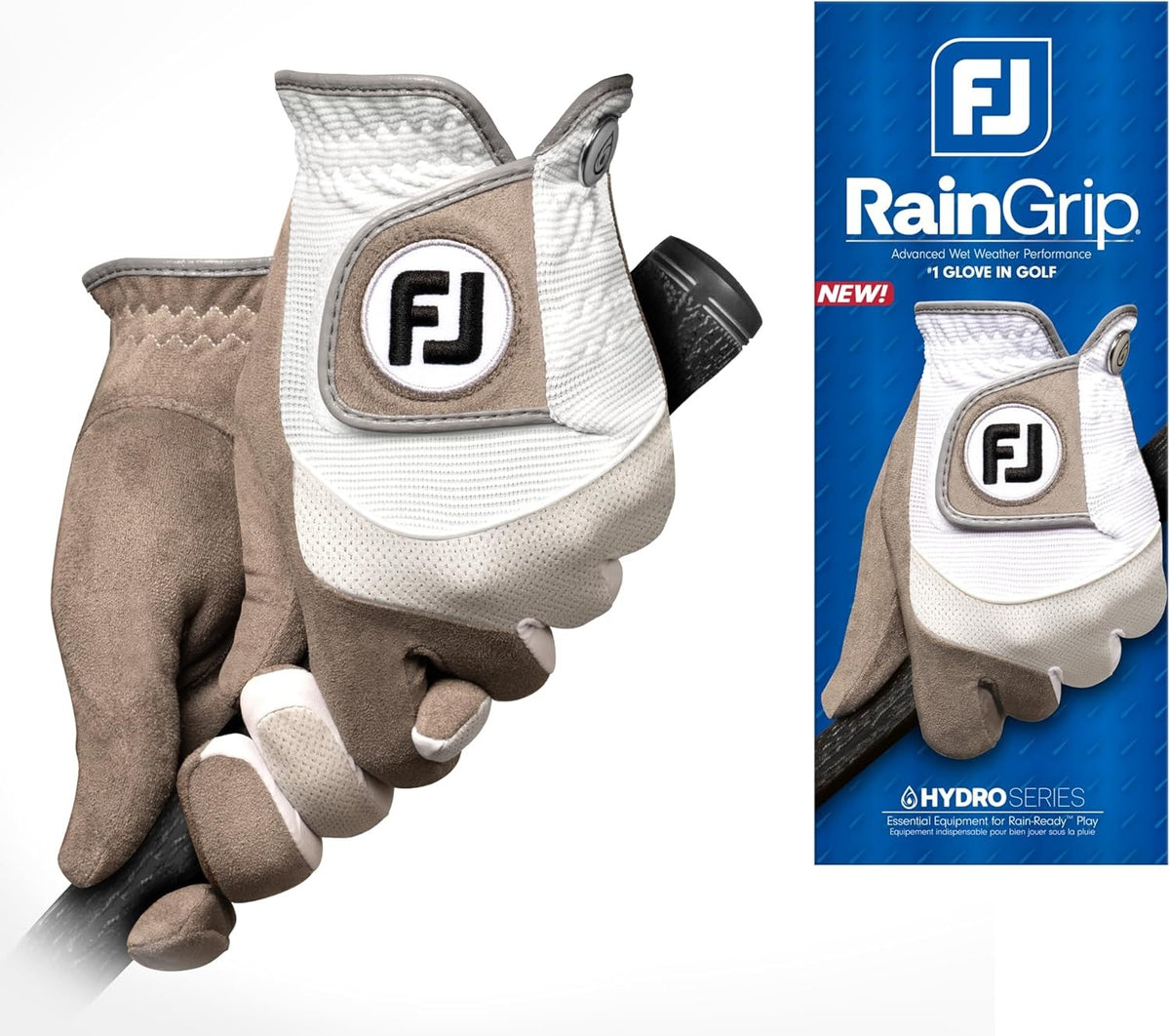 Golf Rain Gloves Pair X-Large White Gray Waterproof Grip & Ball Marker