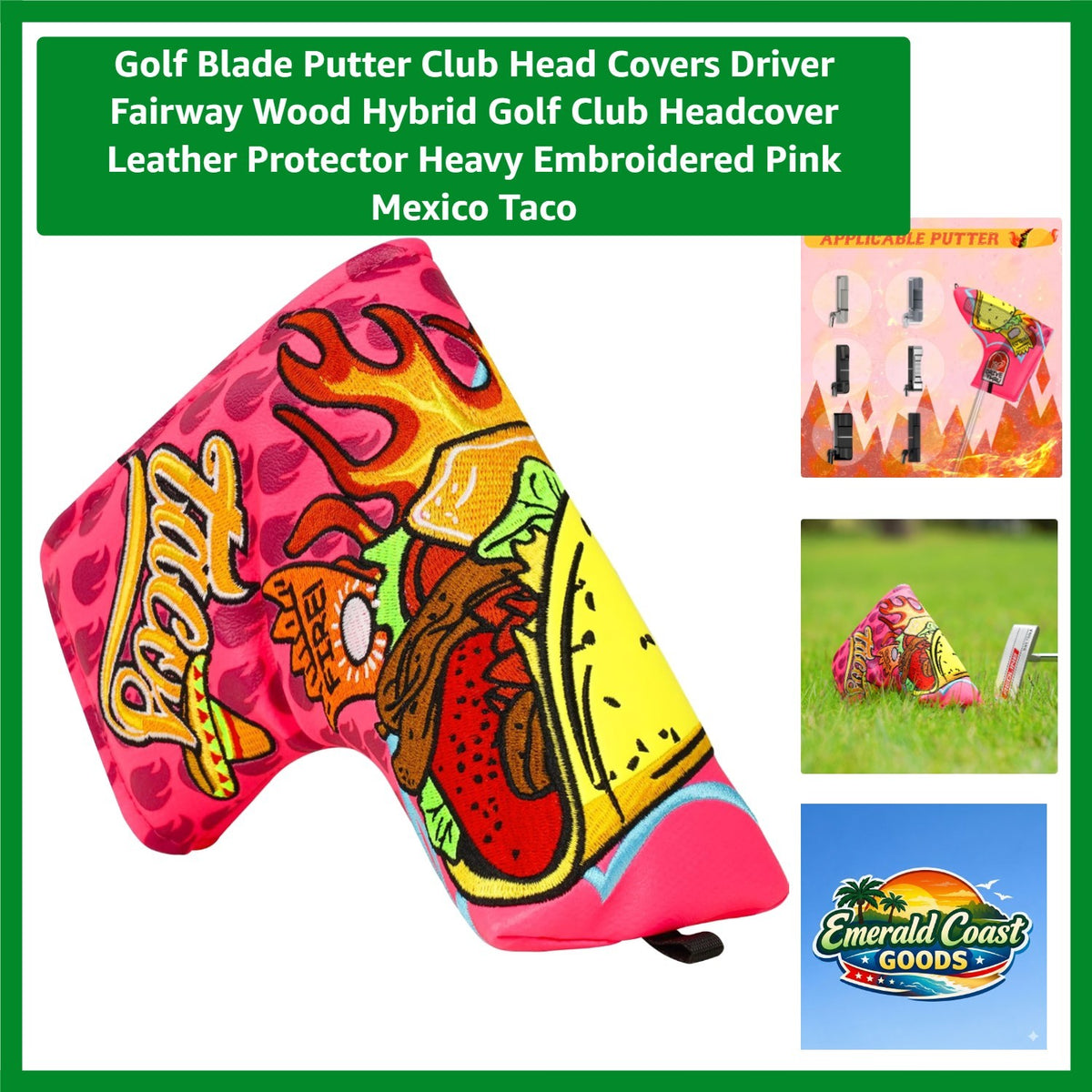 Funny Taco Golf Headcover for Blade Putters - Magnetic Club Protector