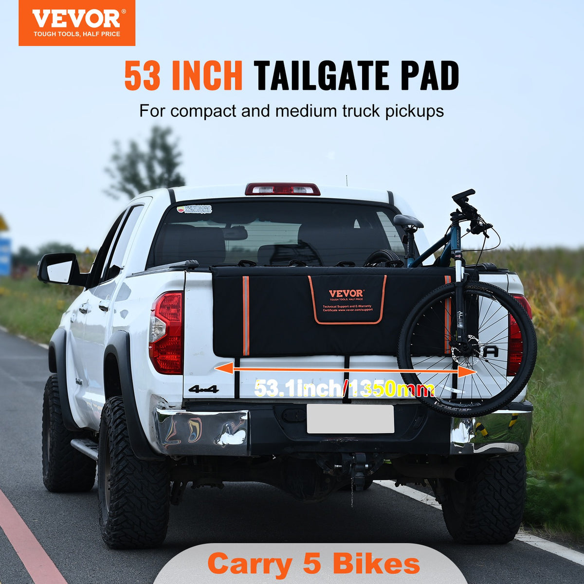53-Inch Bike Tailgate Pad for Pickup Trucks - Fits 5 Bikes, Waterproof & Protective