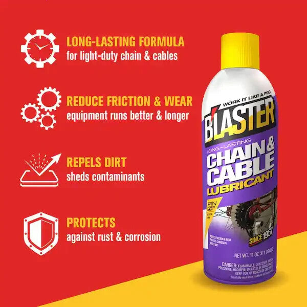 Bicycle Chain & Cable Lubricant Spray - Long-Lasting 11 Oz Bike Lube