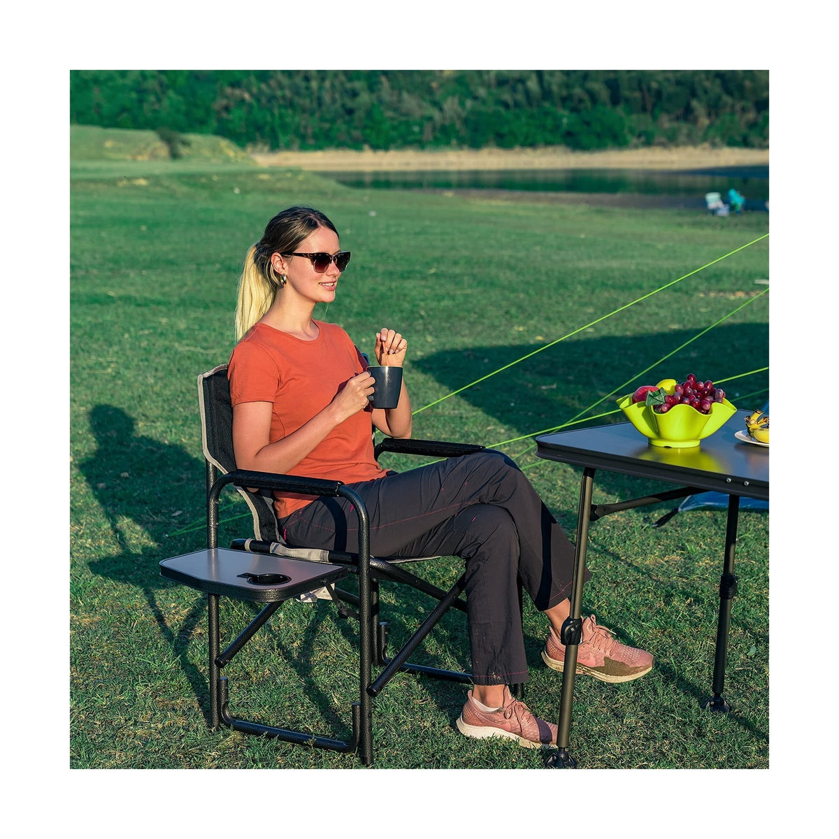 Outdoor Camping Chair with Side Table Lightweight Folding Heavy Duty Support 400lbs