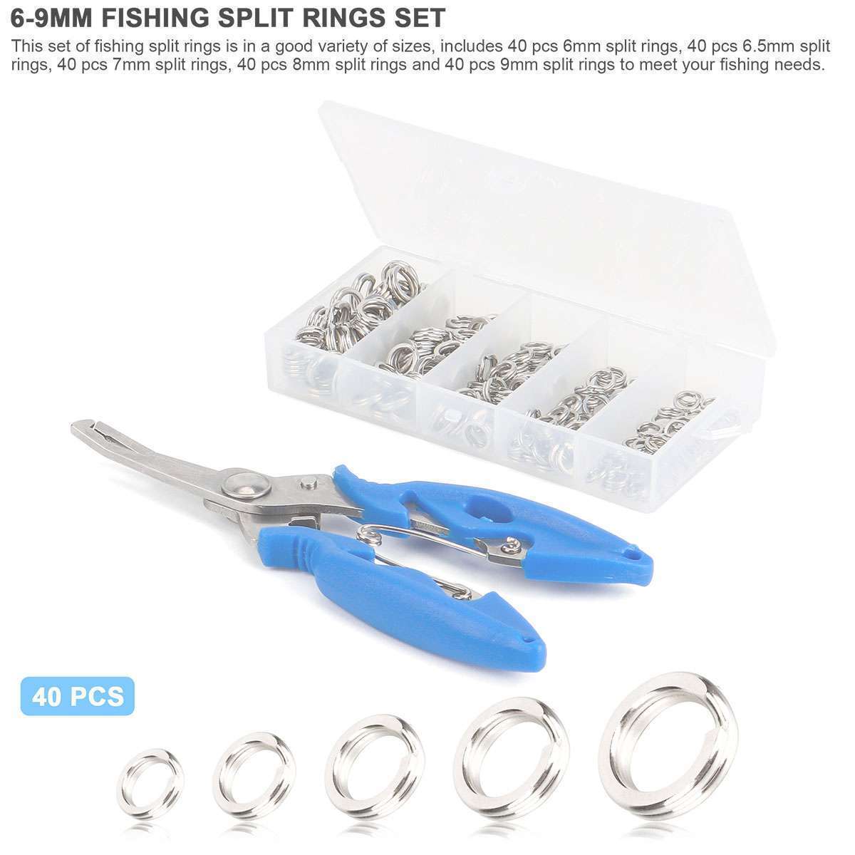 200pcs Stainless Steel Fishing Split Rings Set with Pliers - Multiple Sizes