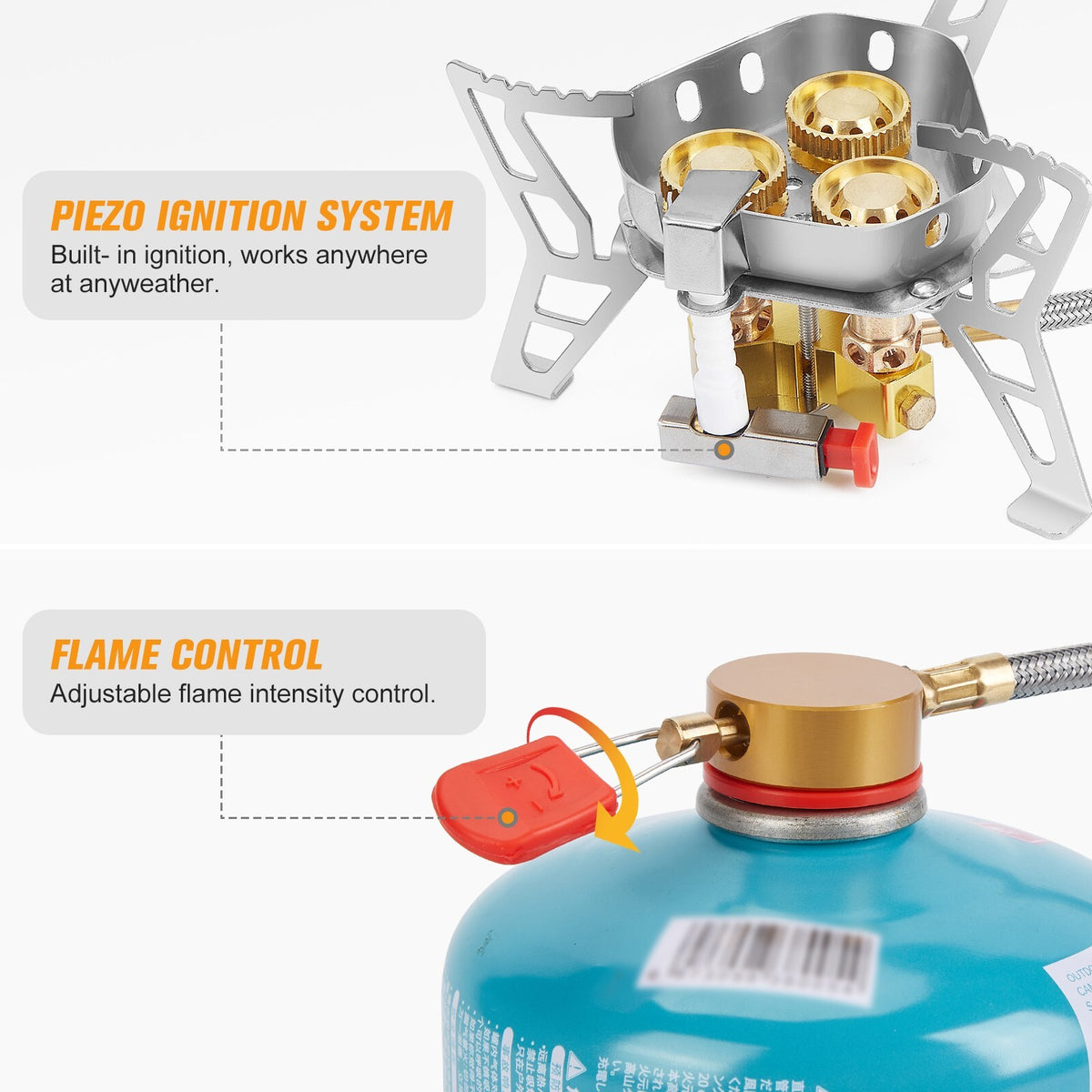 6800W Windproof Camping Gas Stove Kit with 1 LB Propane Tank Adapter