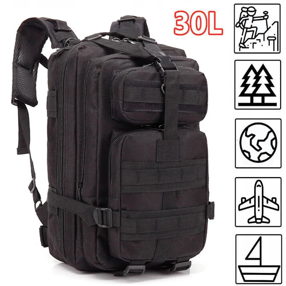 30L Outdoor Tactical Military Backpack for Hiking Camping Travel Black