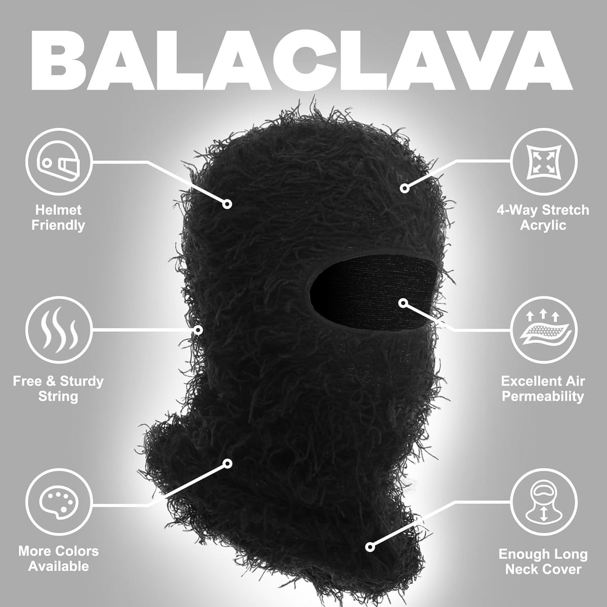 Distressed Knit Ski Face Mask - Windproof Winter Balaclava for Men Women