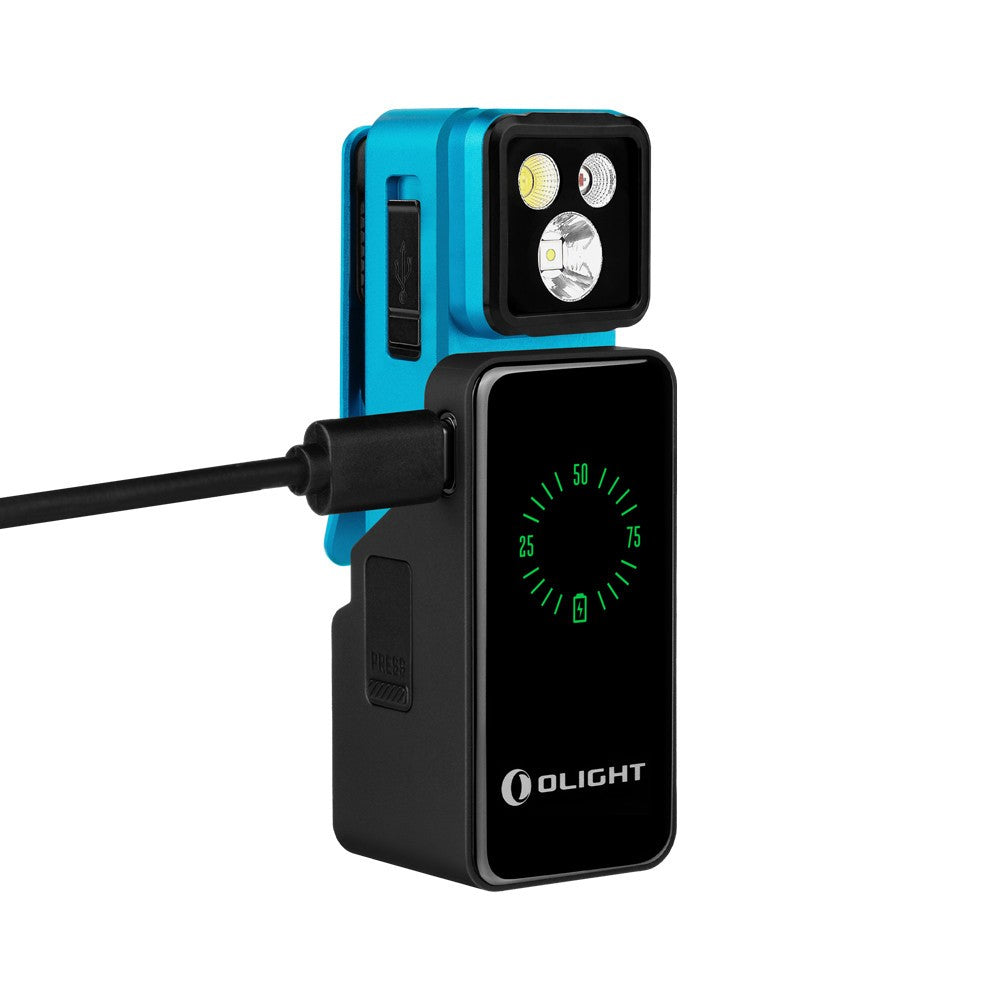Olight Oclip 2 Pro Tidal Blue Portable Flashlight with Charging Case - Flood Red Spot 530 Lumens