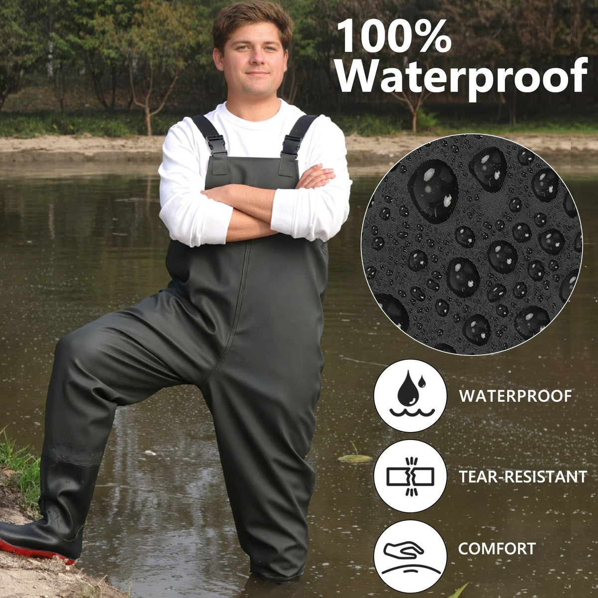 Waterproof Fishing Waders with Boots Men & Women 2-Ply Nylon PVC Chest Gear