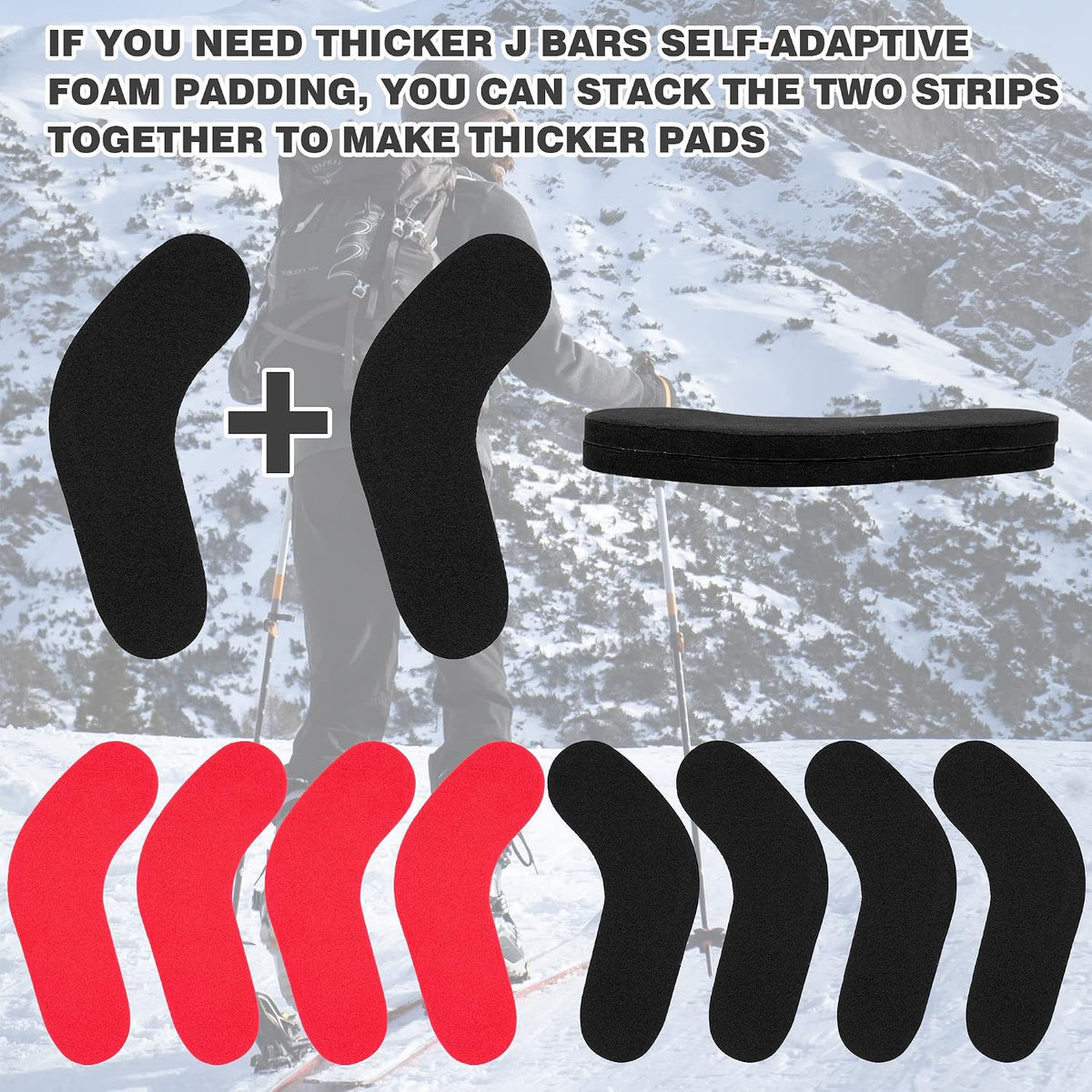 24 Pcs Ski & Snowboard Boot J Bars Foam Padding Self-Adhesive Inserts