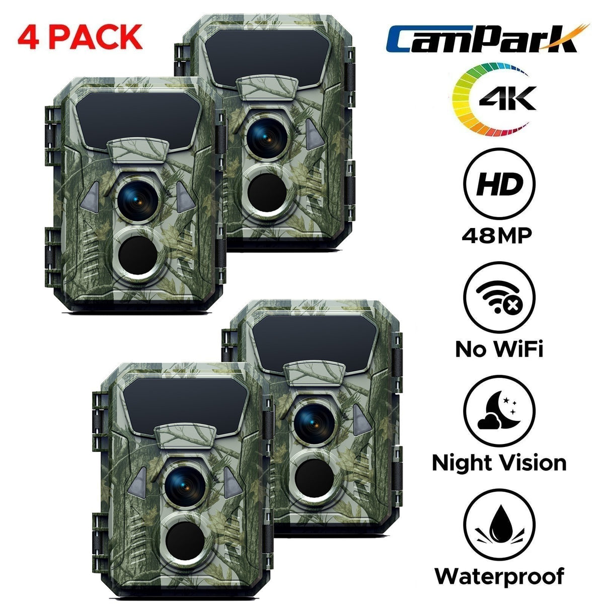 4K 48MP Wildlife Trail Camera with 120° Wide Angle No WiFi