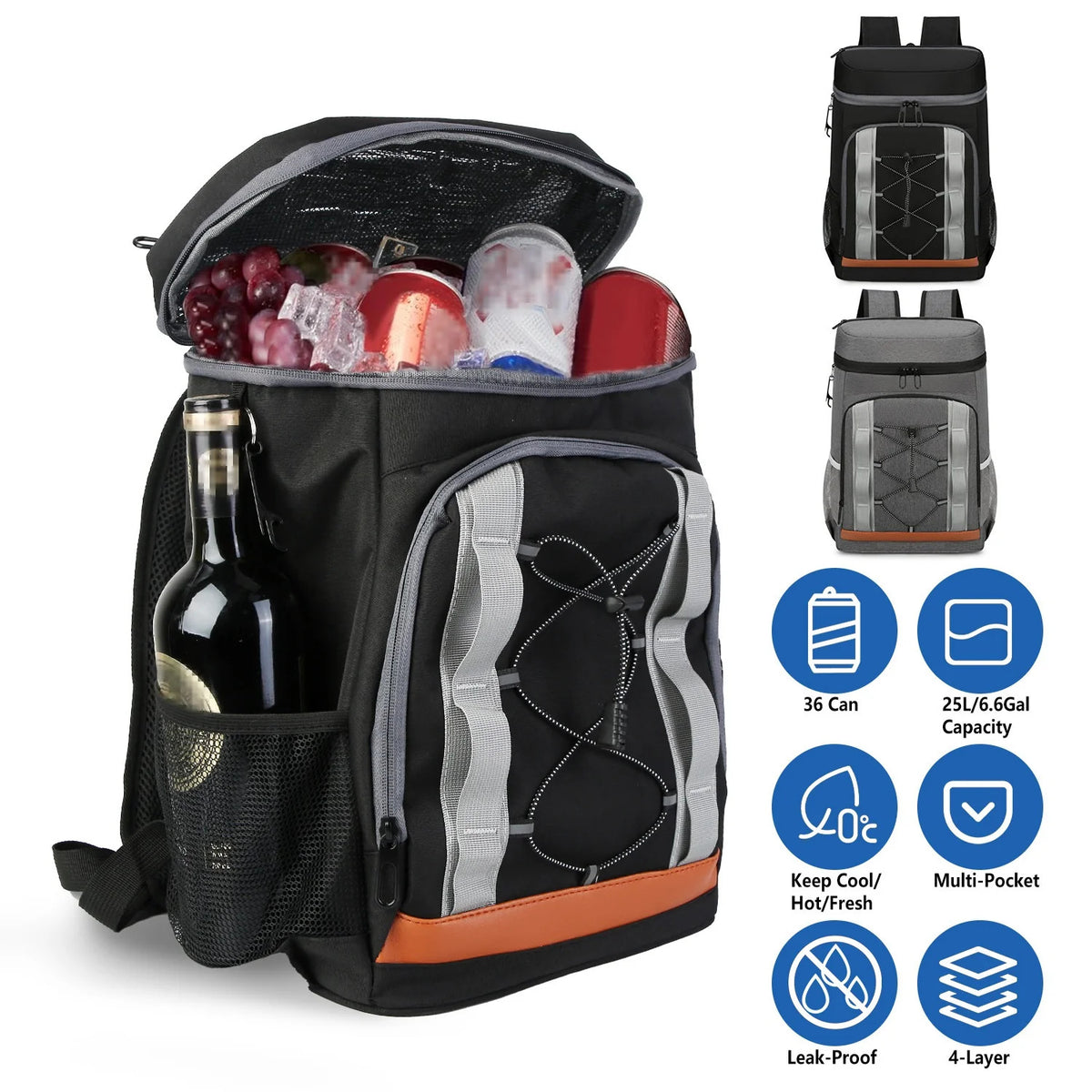 Insulated Cooler Backpack 25L Leakproof for Camping Beach Fishing