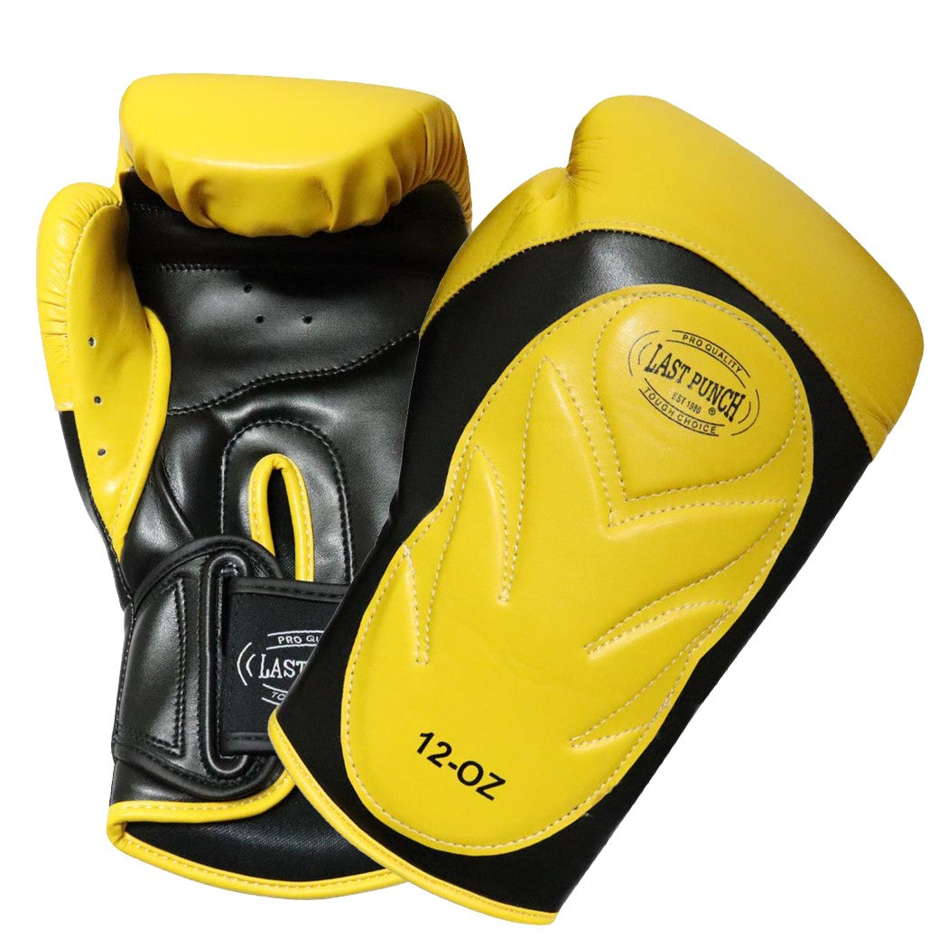 12oz Boxing Gloves Pro Style Yellow & Black Training Sparring Gear