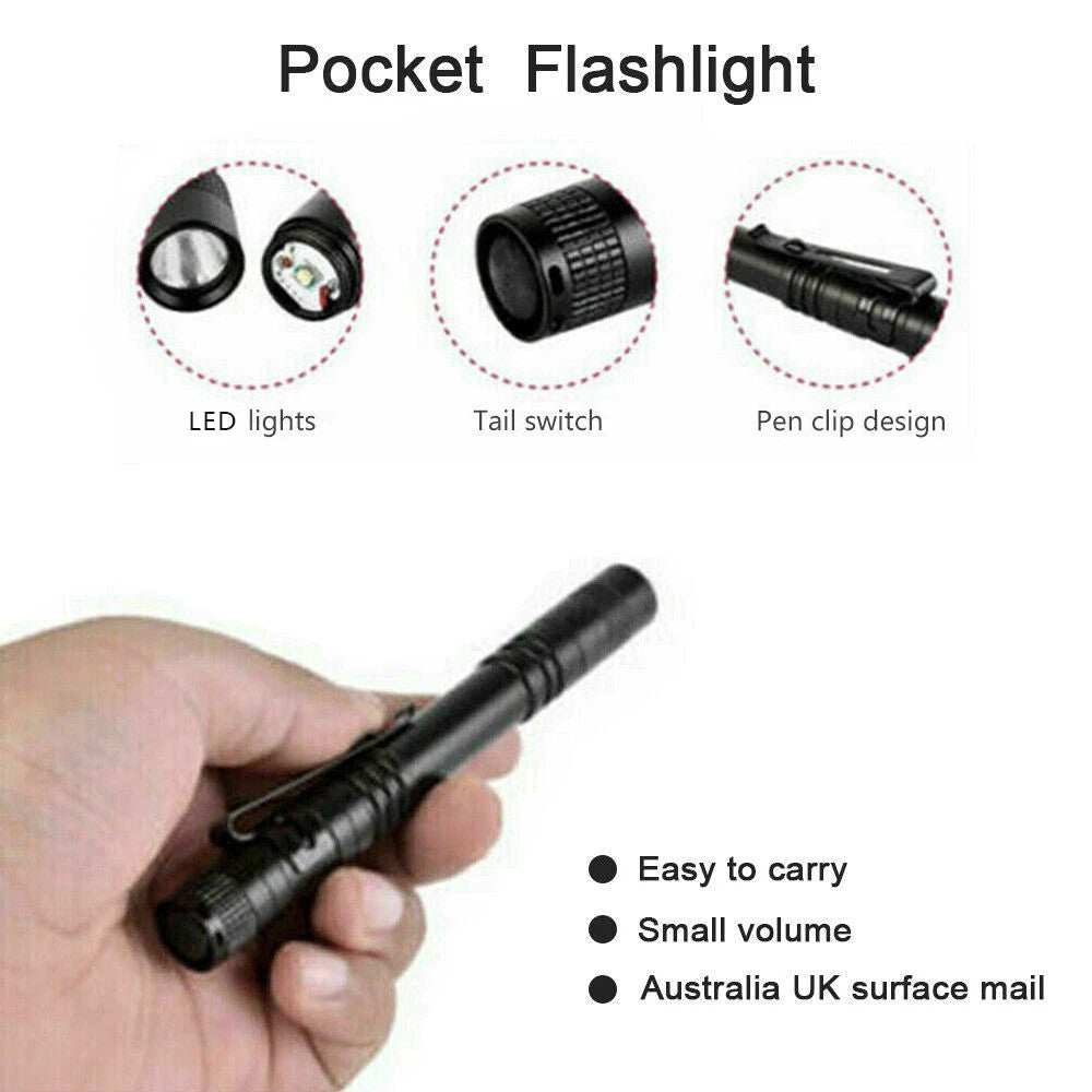 Mini LED Flashlight Torch Penlight for Camping Hiking and Dental Use - 2 Pack