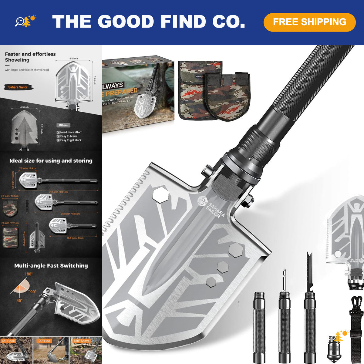 23-in-1 Folding Camping Shovel Multi-Tool Survival Gear for Outdoors