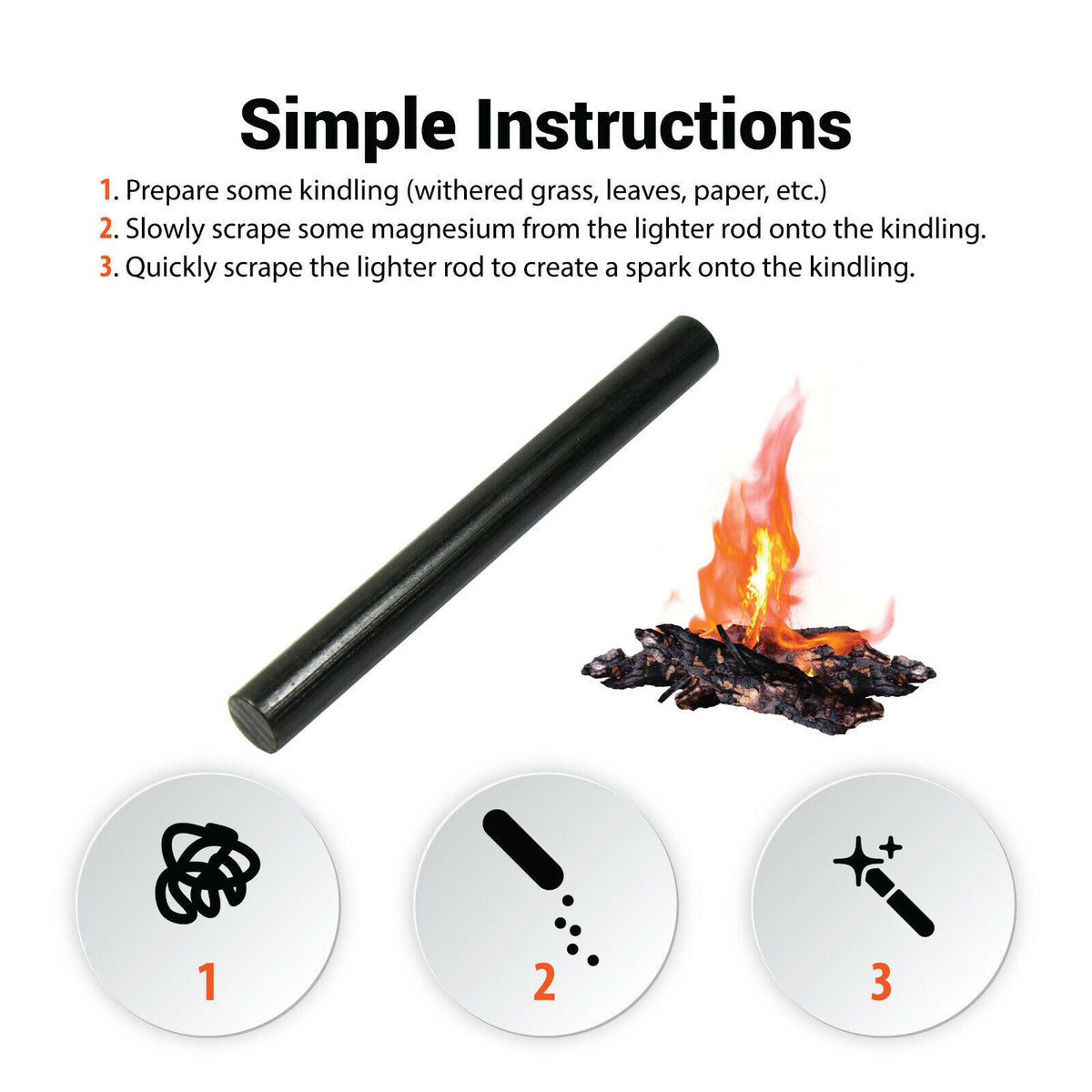 5-Inch Ferrocerium Fire Starter Rod with Handle & Steel Scraper for Camping & Outdoor