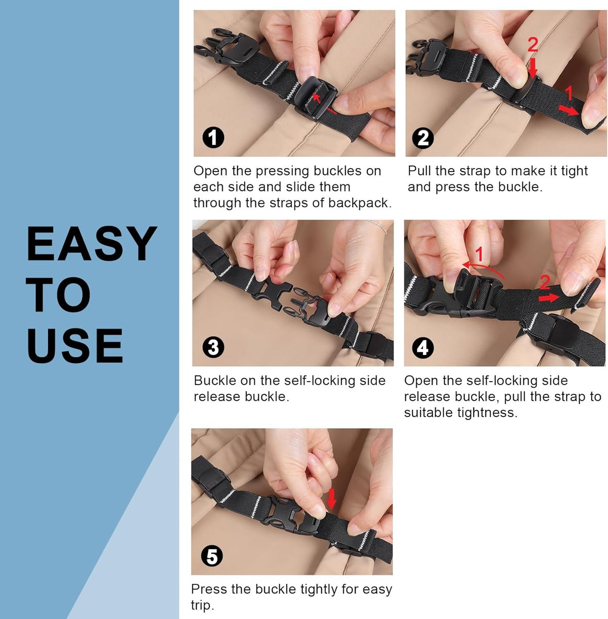 Heavy Duty Adjustable Backpack Chest Strap Elastic Add-On