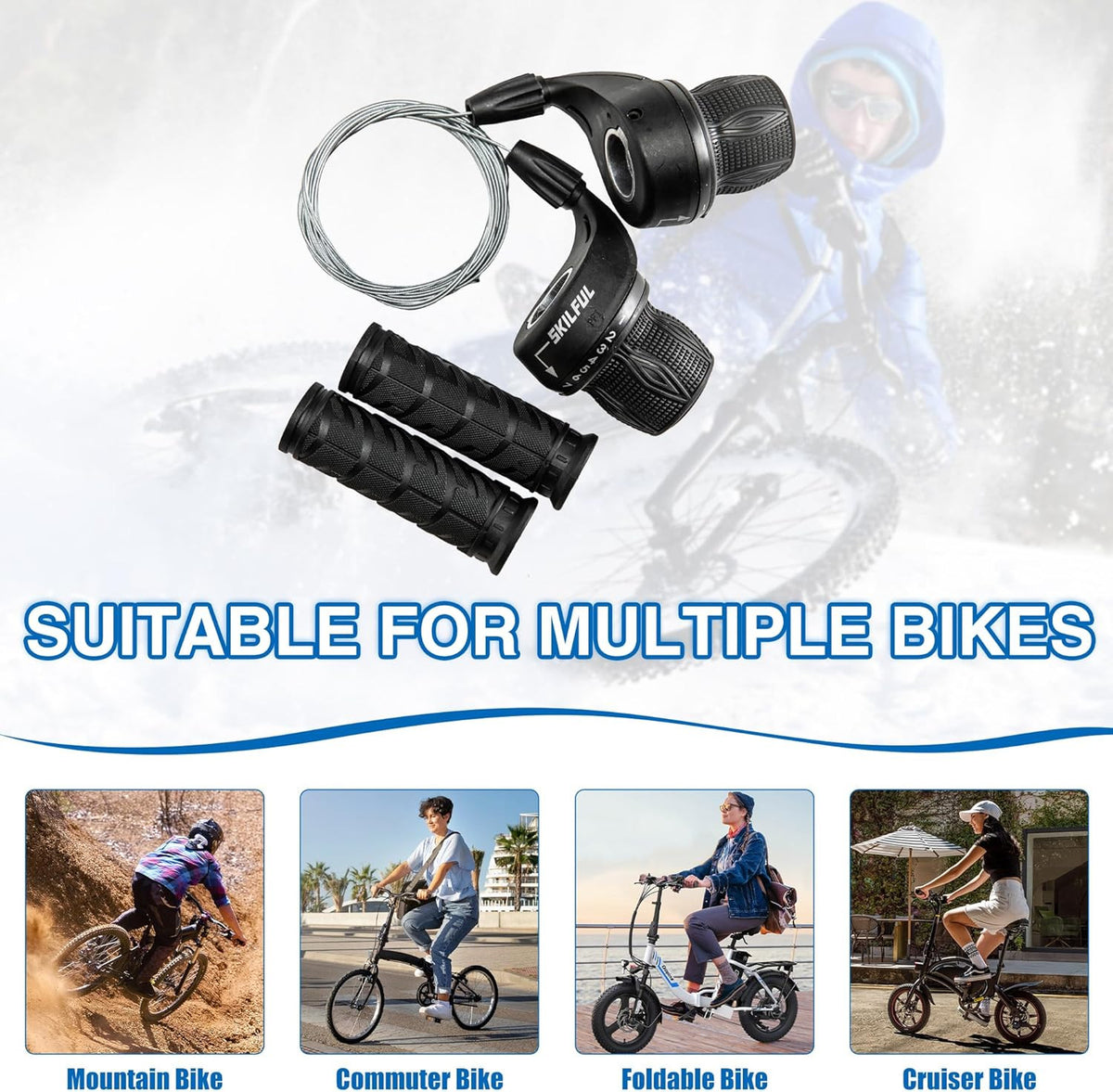 18 Speed Bicycle Twist Shifter Set with Handlebar Grips for Mountain & Commuter Bikes