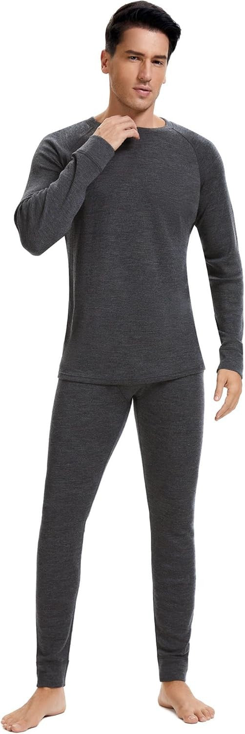 Men's Merino Wool Base Layer Set Thermal Underwear Midweight S-XL