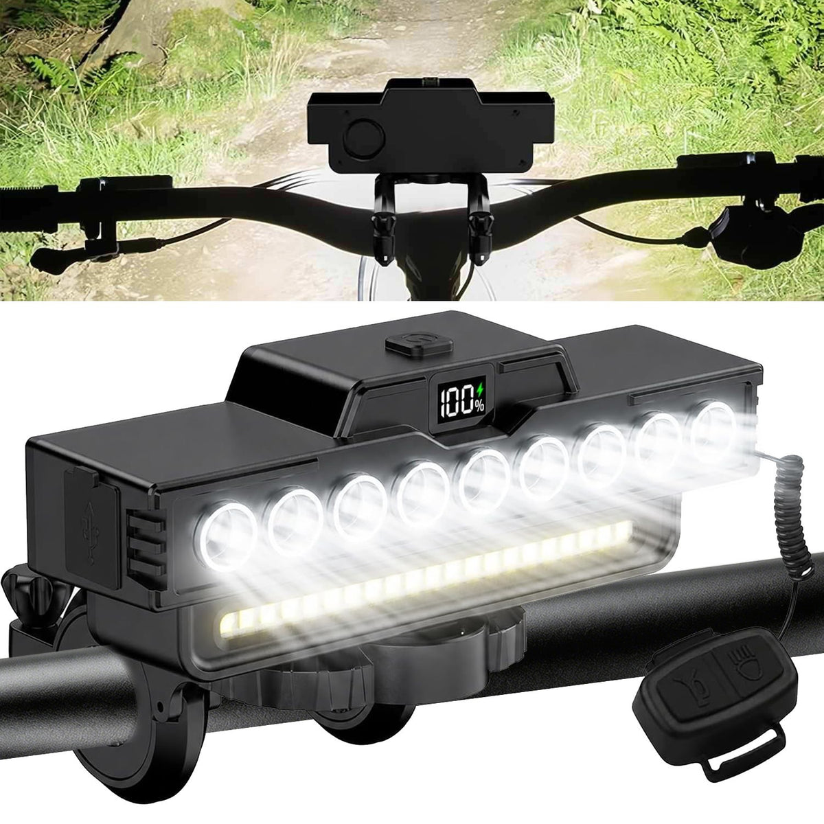 Rechargeable LED Bicycle Headlight with USB Fast Charge & 130dB Horn Waterproof
