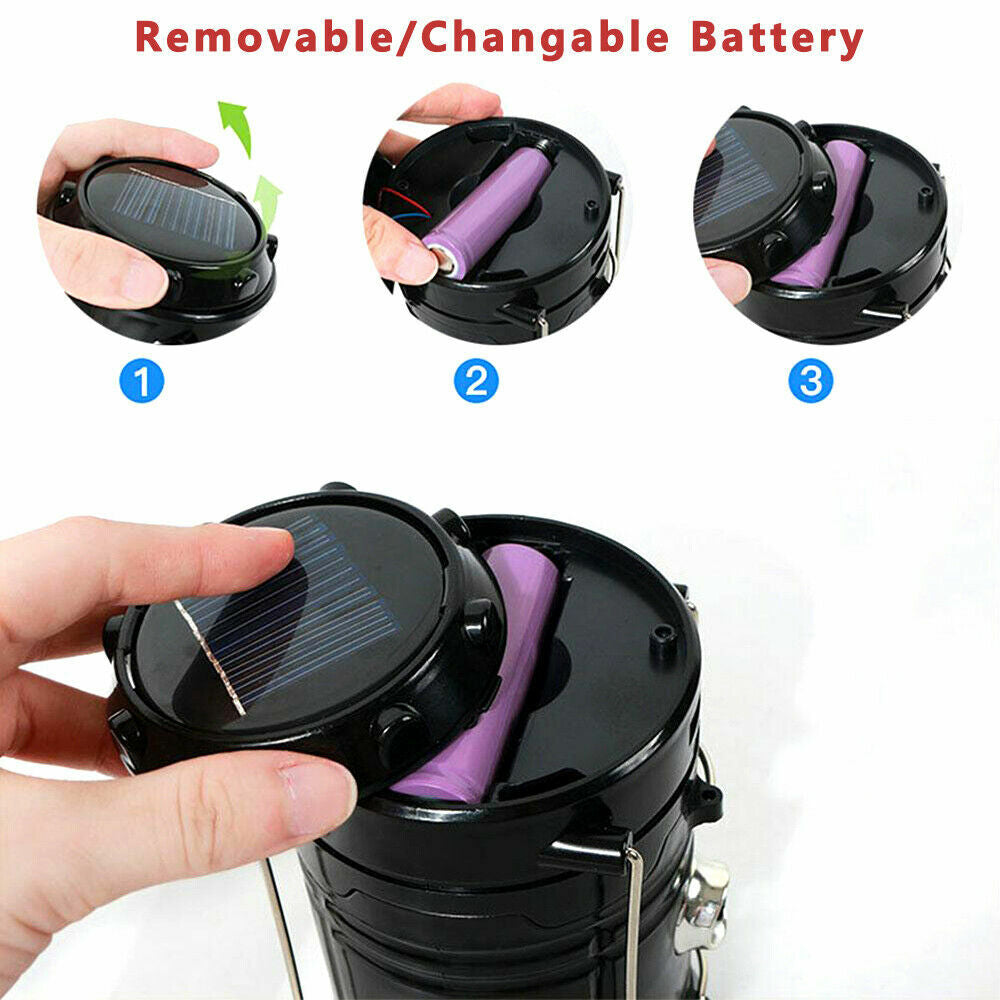 USB Solar Rechargeable LED Camping Lantern and Tent Light