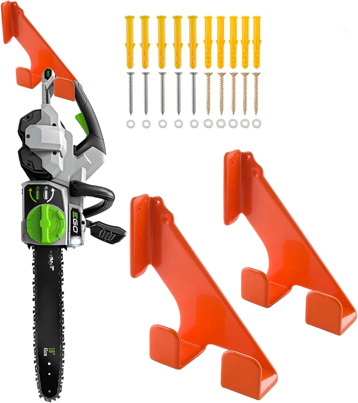Heavy Duty Wall Mount Chainsaw Organizer Rack for Garage Workshop - 2 Pack