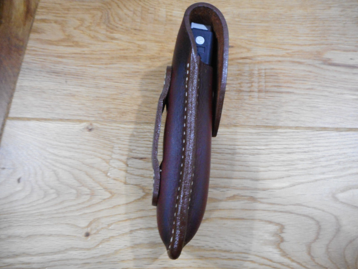 Leather Sheath for Multi Tools - Durable Custom Dark Brown Sheath with Plain or Tooled Flap