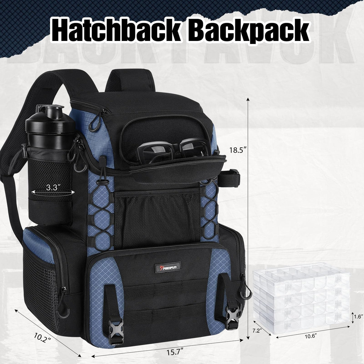 Fishing Tackle Backpack with Rod Holders & Waterproof Rain Cover - Large Capacity