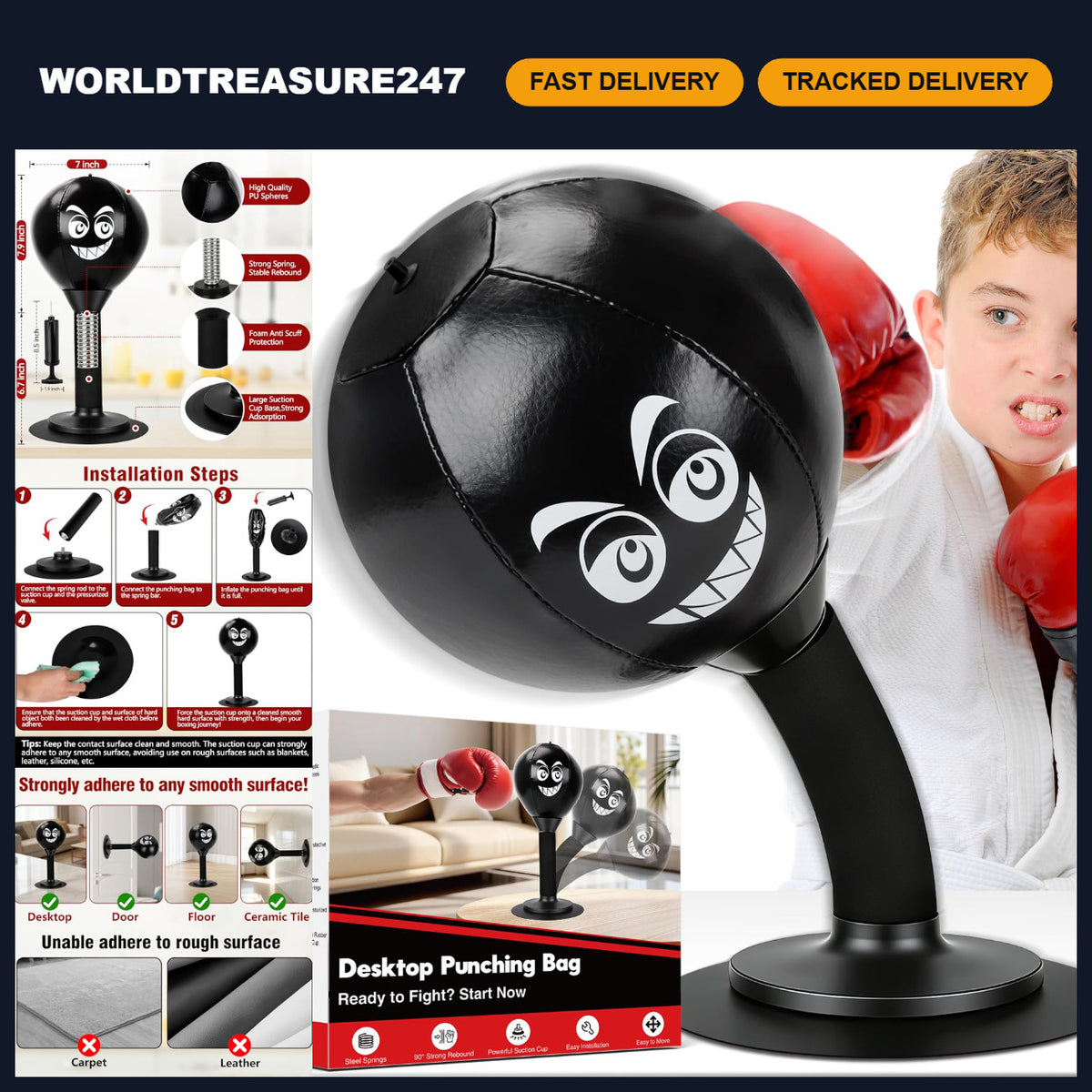 Desktop Punching Bag Stress Relief Toy with Suction Cup - Heavy Duty Fun Gift