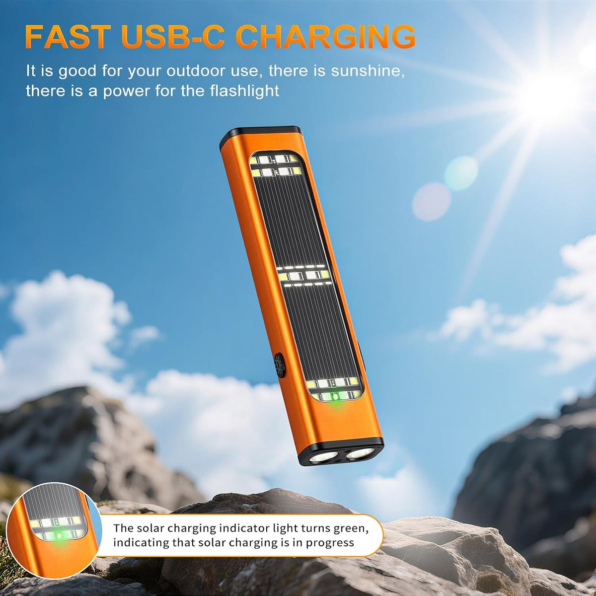 Rechargeable Solar Flashlight 900 Lumens IP65 Waterproof Portable LED Torch