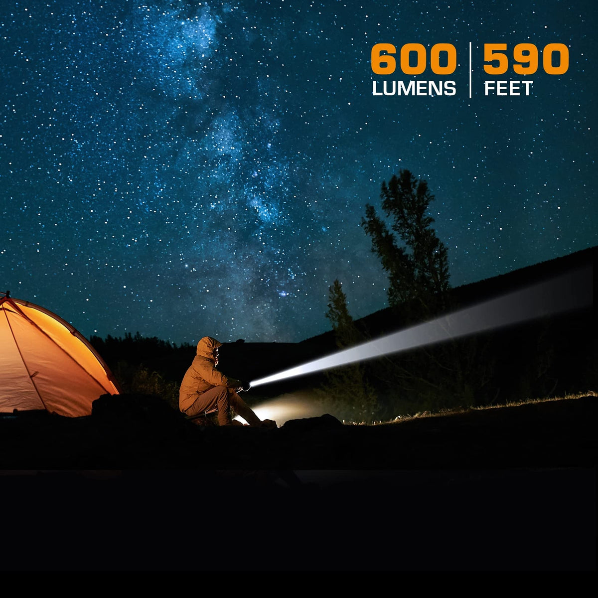Tactical Flashlight 600 Lumens Zoomable with 4 Light Modes - Durable Outdoor Handheld Torch
