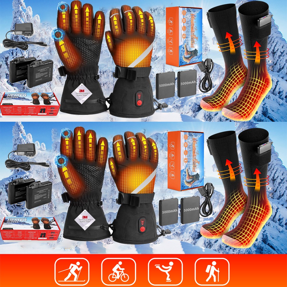 Rechargeable Heated Gloves and Socks Set - USB Winter Thermal Wear