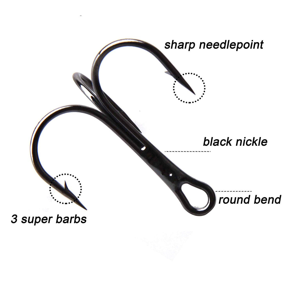100PCS Carbon Steel Treble Fishing Hooks - Sharp & Durable