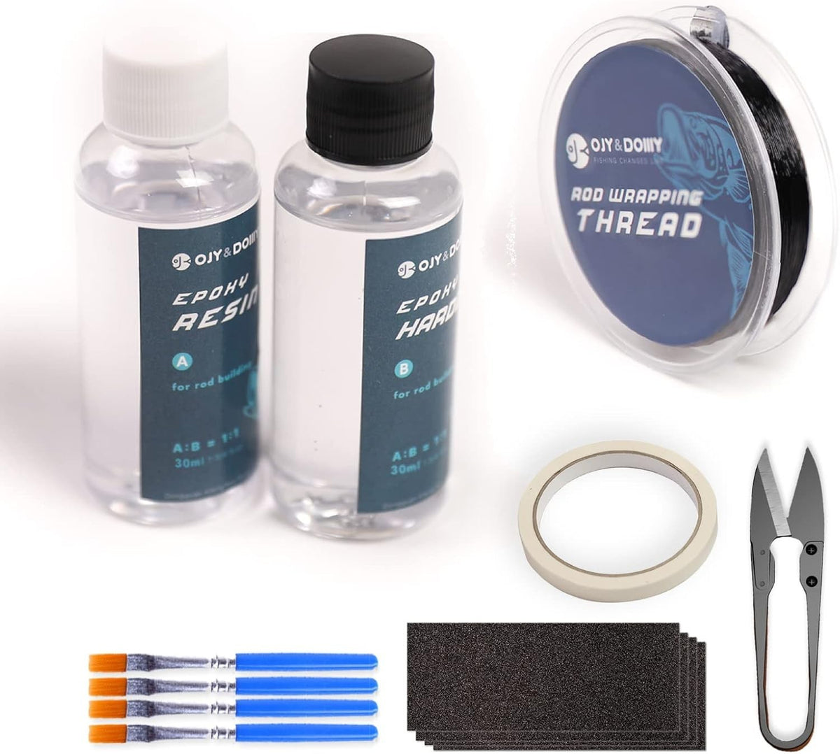 Fishing Rod Repair Kit with Epoxy Glue, Wrapping Thread, Clipper & Masking Tape