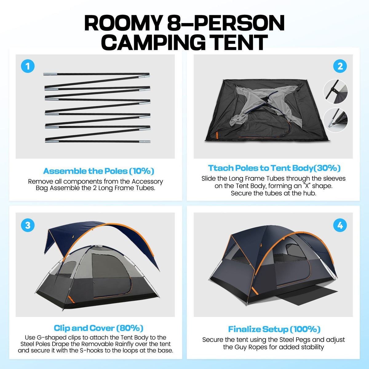 8 Person Family Camping Tent Waterproof Quick Setup Double Layer Shelter