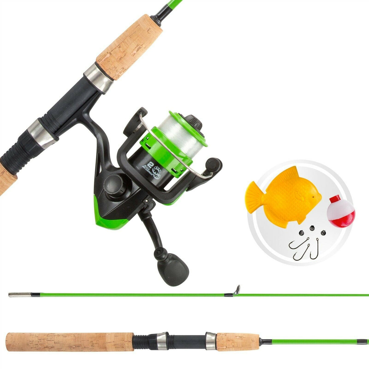 Kids Spinning Fishing Pole Kit with Reel, Line & Accessories - Green