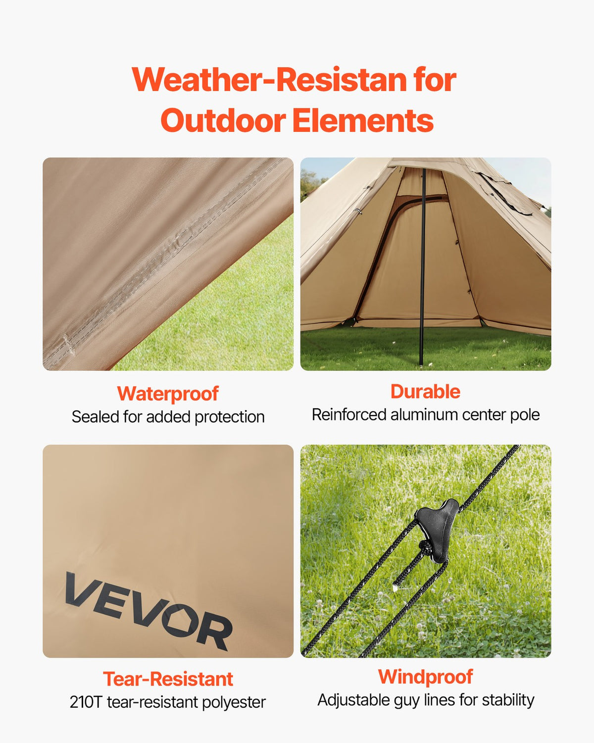 4 Person Camping Tipi Tent with Stove Jack - Lightweight Waterproof Shelter