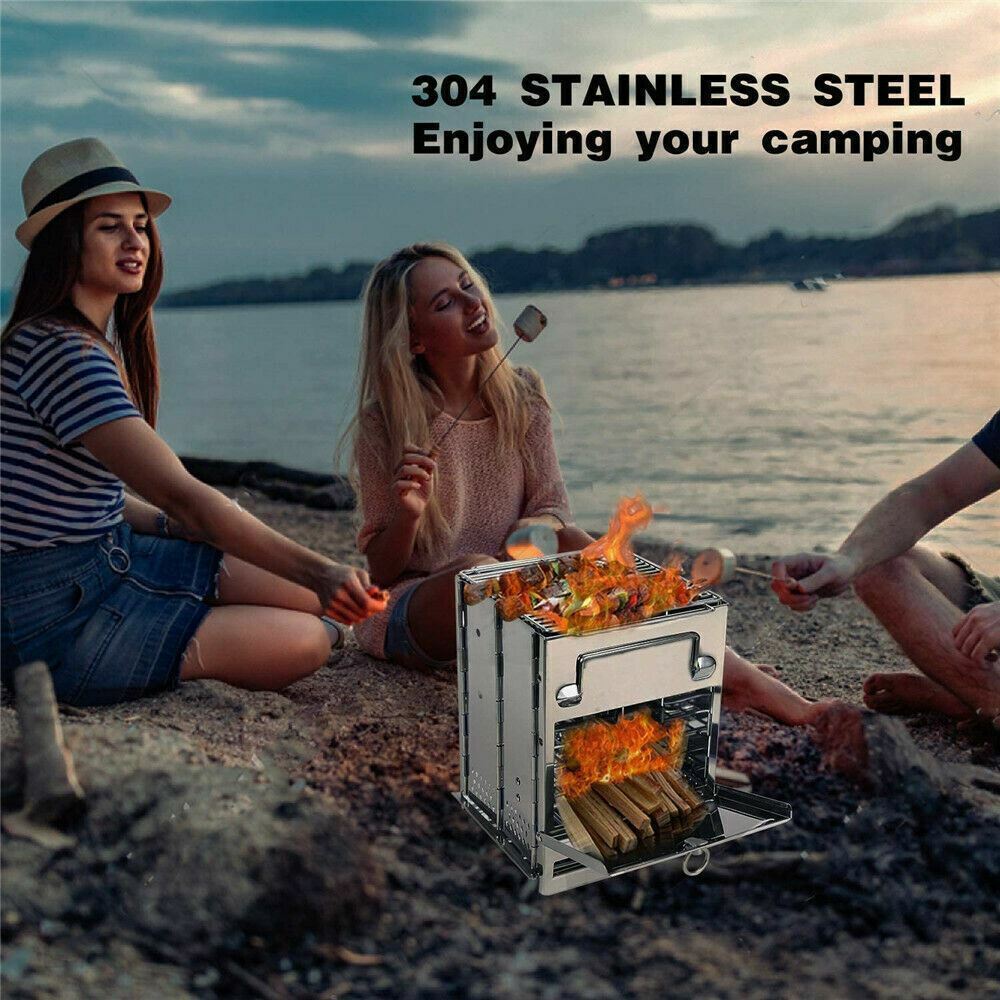 Portable Stainless Steel Camping Wood Alcohol Stove for Outdoor Cooking and BBQ