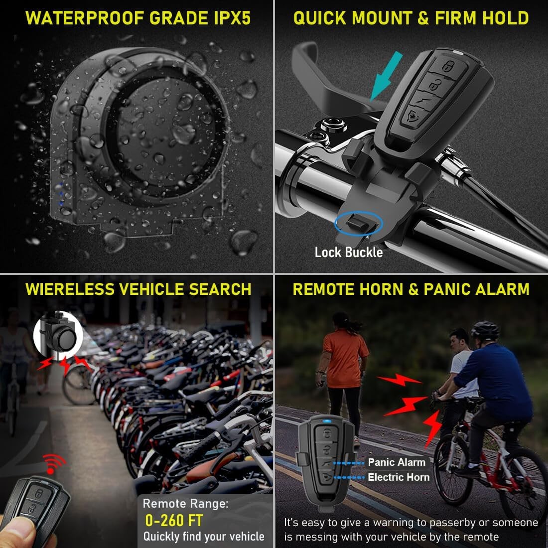 Wireless Bike Alarm 115dB Loud Vibration Motion Sensor Security System