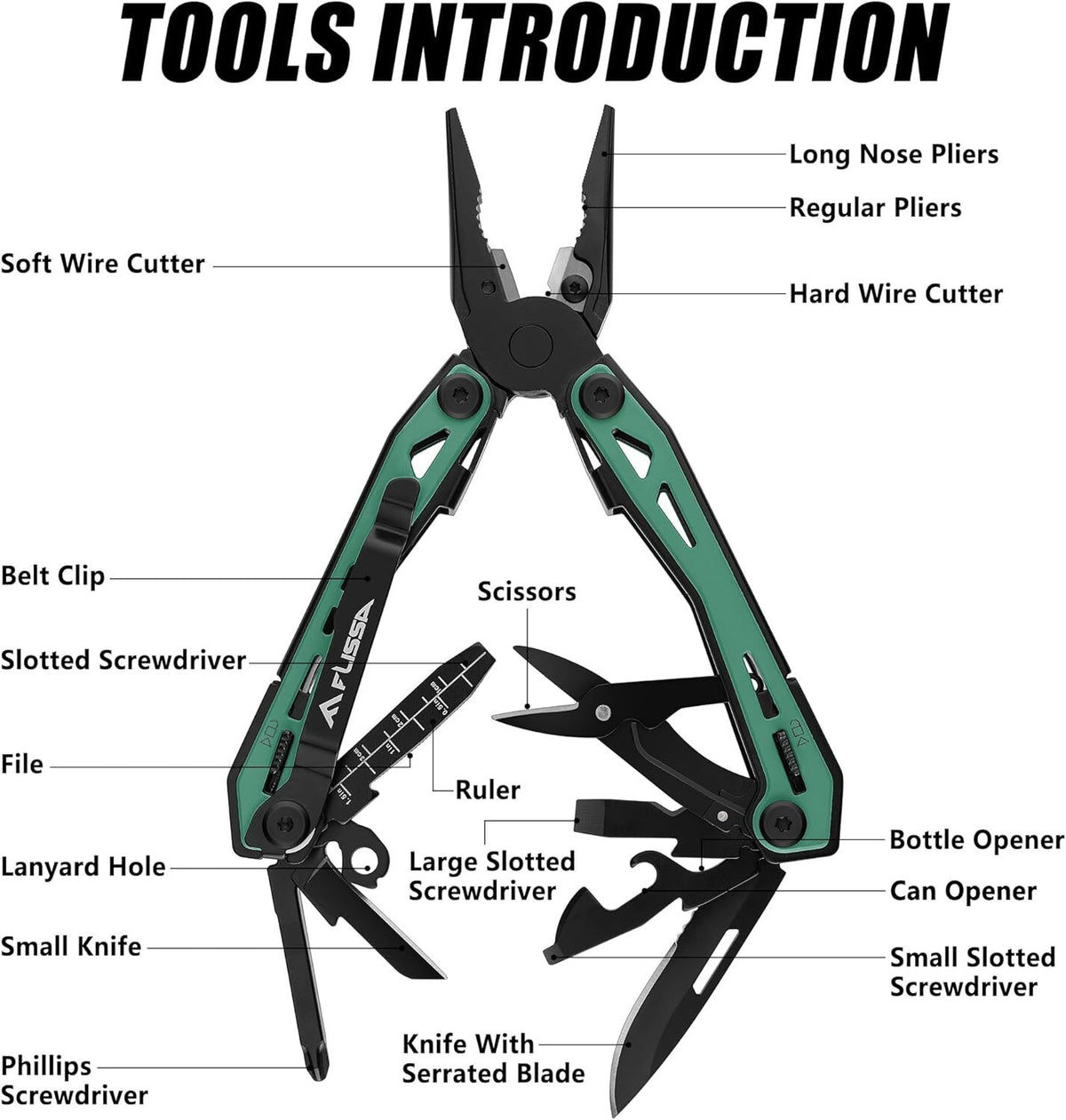 16-in-1 Multi Tool Pliers Stainless Steel EDC with Pocket Knife, Belt Clip