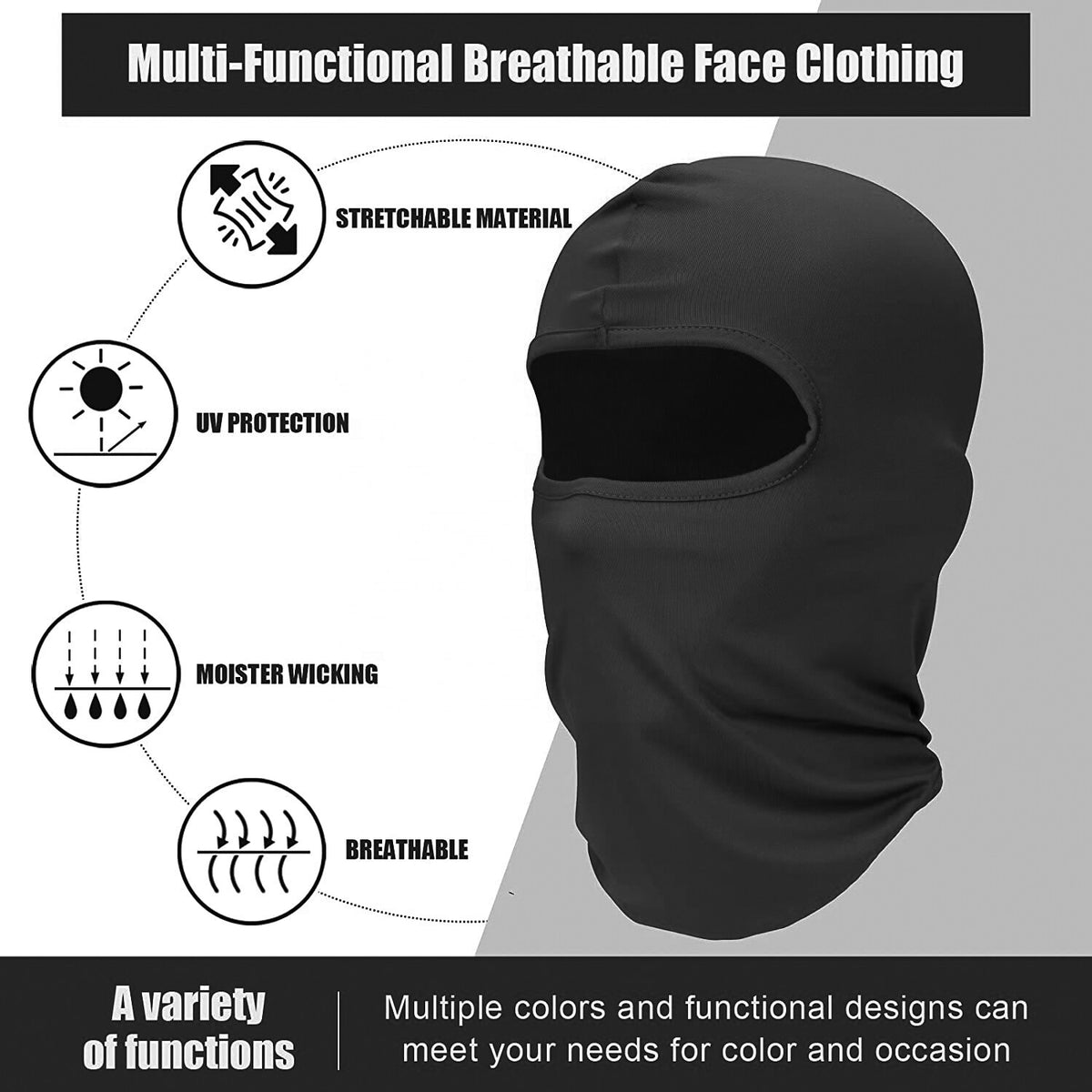 Lightweight Lycra Full Face Balaclava Ski Mask for Cycling & Outdoor Sports