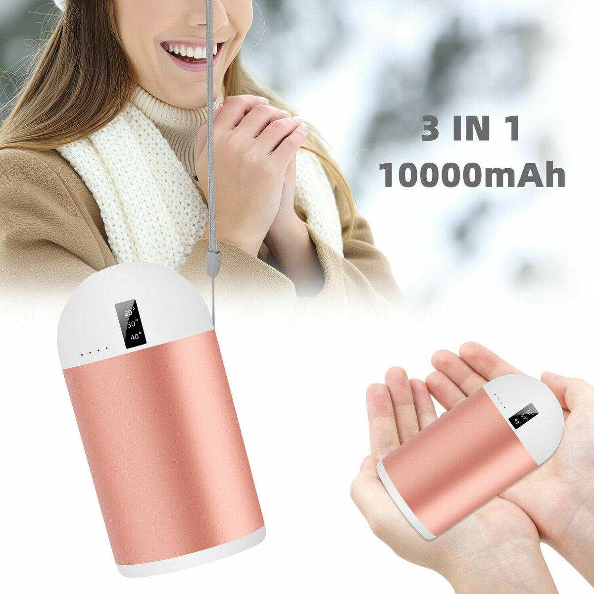 Rechargeable Hand Warmer 10000mAh USB Power Bank with Multiple Temps