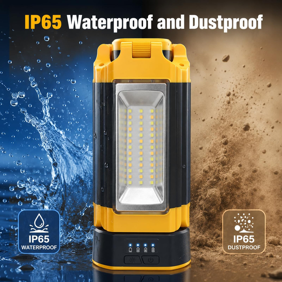 Rechargeable Camping Light with Stand 12000mAh Power Bank 73.2 Inch Yellow