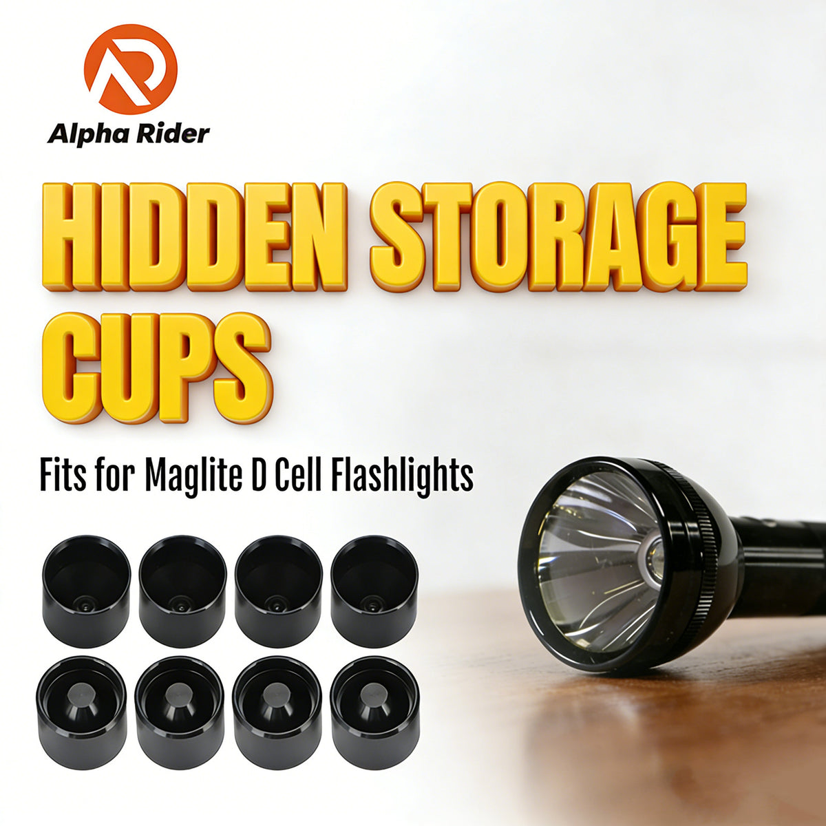 8-Pack Aluminum Storage Cups for Maglite D Cell Flashlights - Hidden Accessory