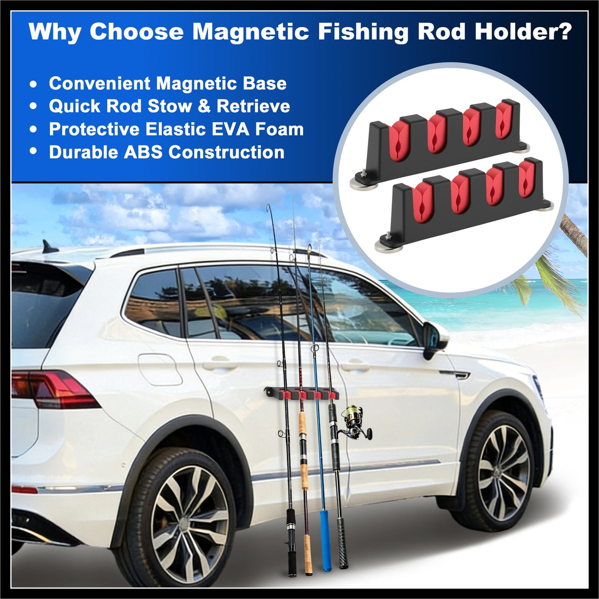 Magnetic Fishing Rod Holder 4-Rod Rack for Car Boat Wall Mount Red