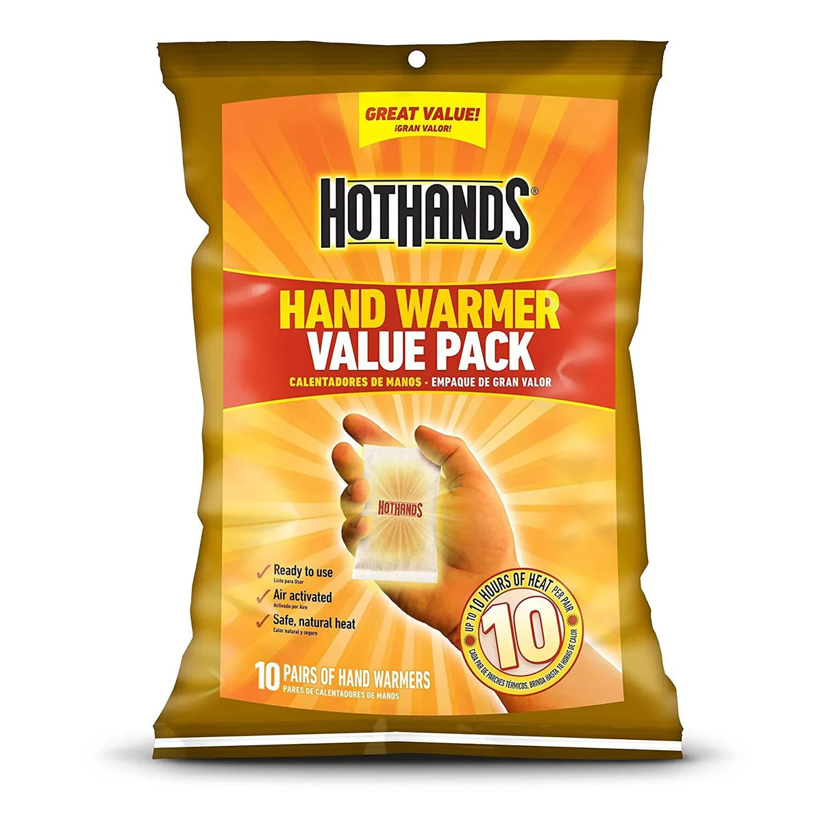 HotHands Hand Warmer 10 Pair Pack - 10 Hour Disposable Chemical Heating Pads