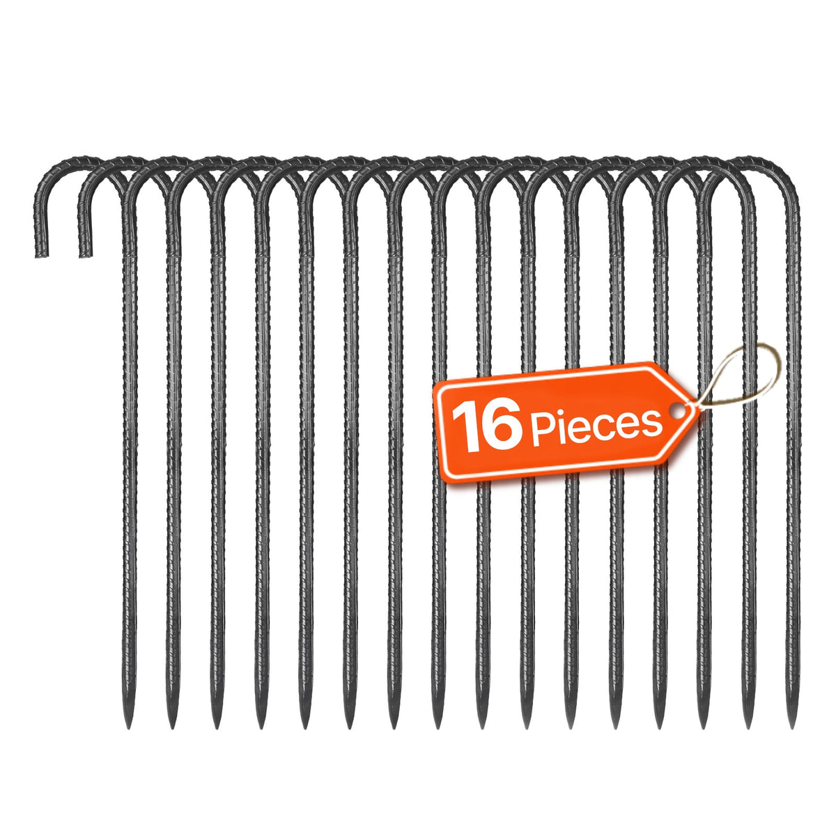 Heavy Duty Galvanized Steel Rebar Stakes 16-Pack - Ground Anchors for Outdoor Use