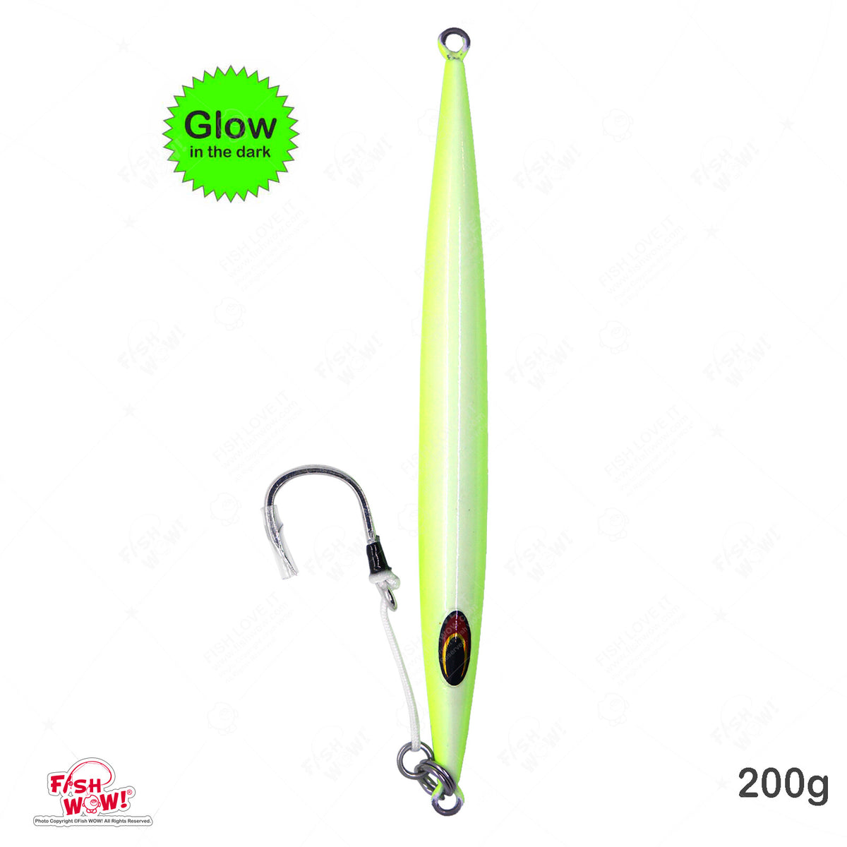 200g Glow Fast Sinking Jig with BKK Hook for Deep Water Fishing - 3 Pack