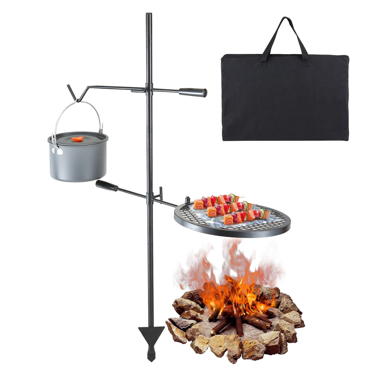 Swivel Campfire Grill with Steel Grate for Outdoor Cooking, Adjustable