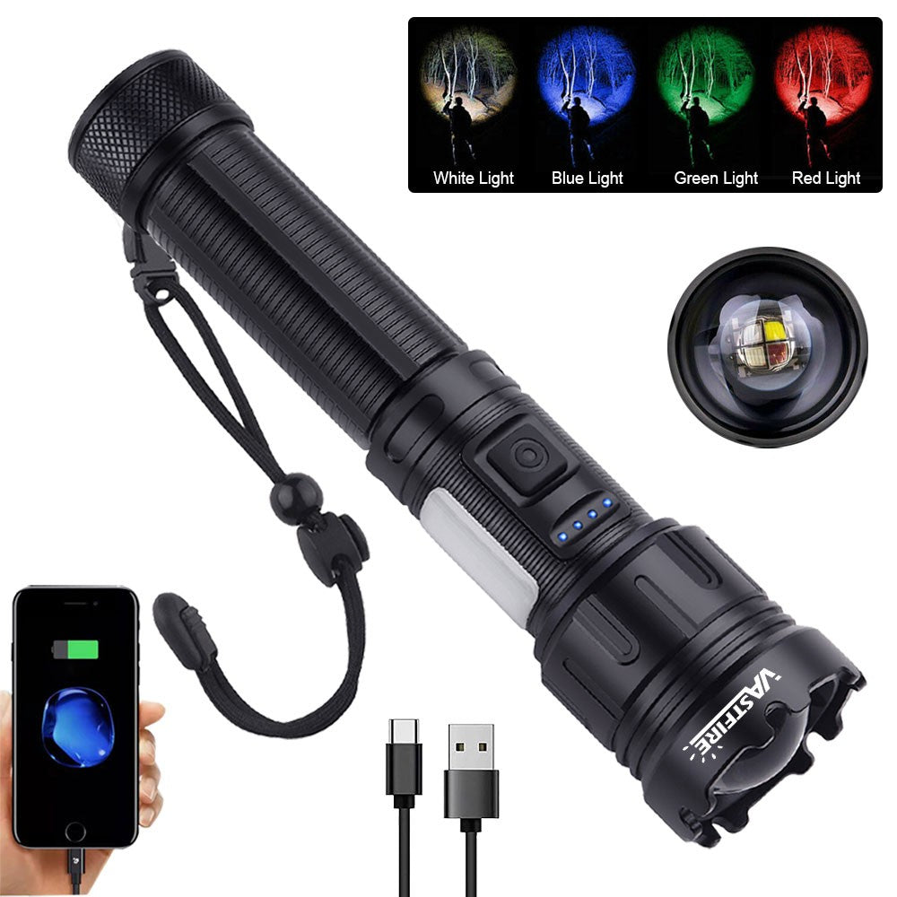 Multicolor LED Flashlight 4 in 1 Rechargeable Hunting & Camping Light