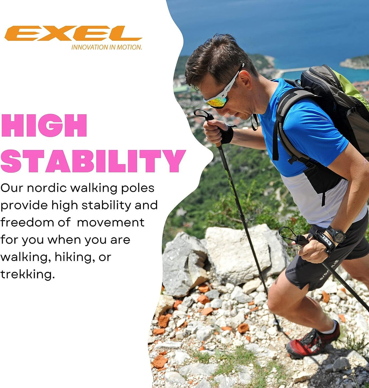 Premium Nordic Walking Poles 1-Piece Adjustable Length for Fitness & Hiking