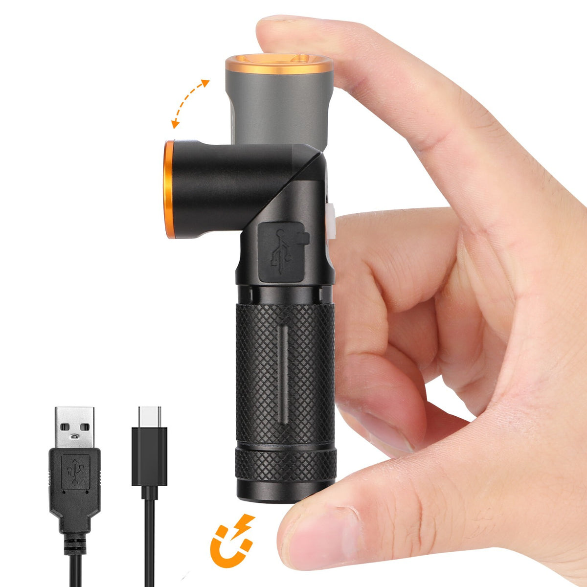 600 Lumens Tactical LED Flashlight with 90° Rotating Head, Magnet & Rechargeable Battery